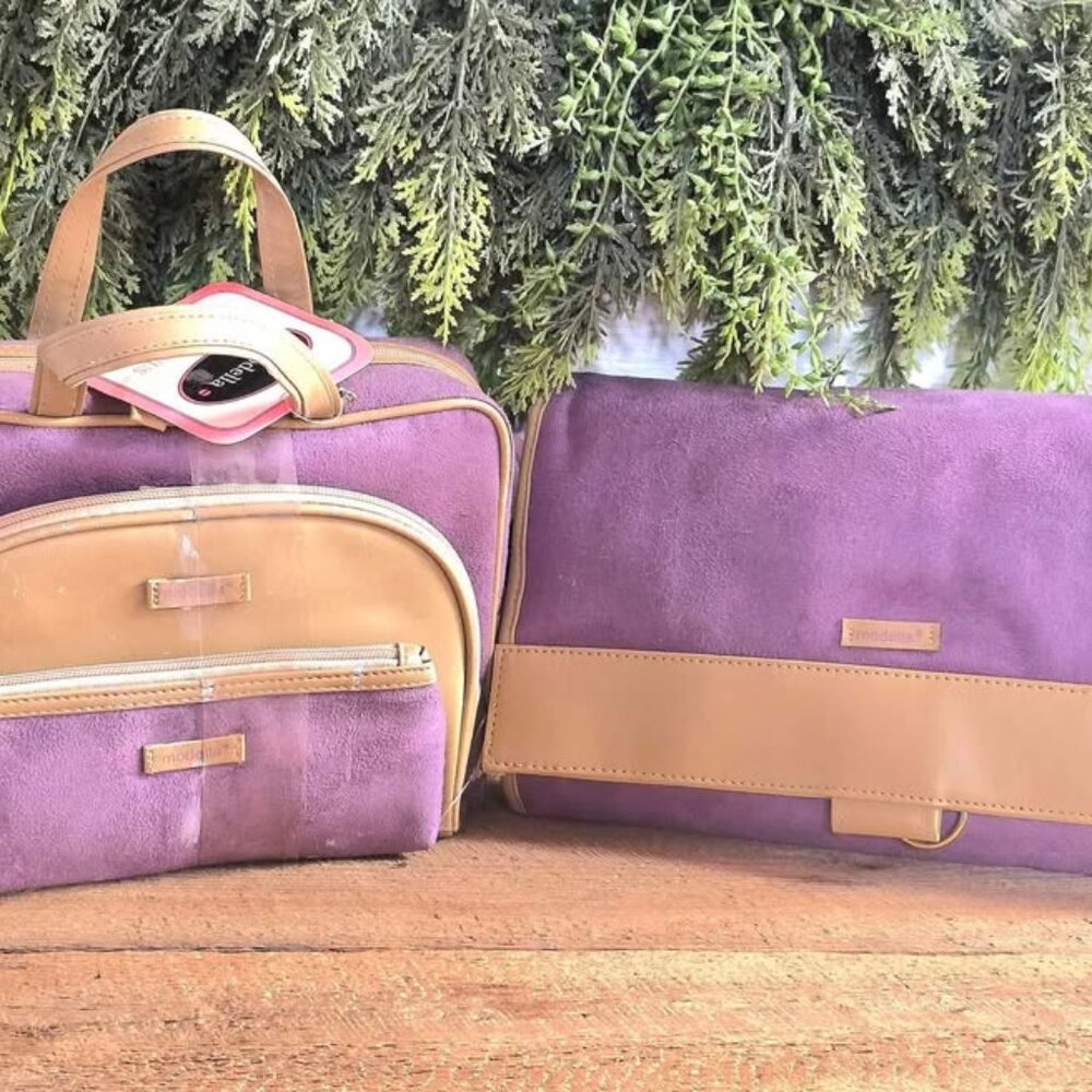 Purple & Brown Modella Cosmetic Makeup Bag & Valet Travel Set